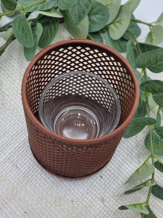 Teelichthalter rostfarben mit Glaseinsatz