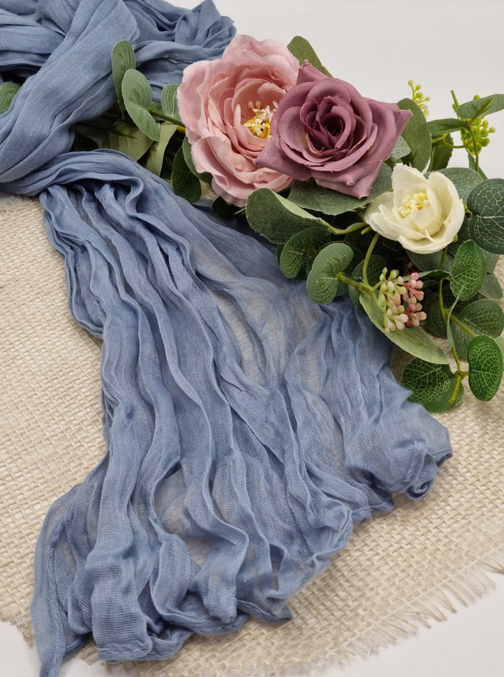 Tischläufer Marie Käsetuch taubenblau/grau