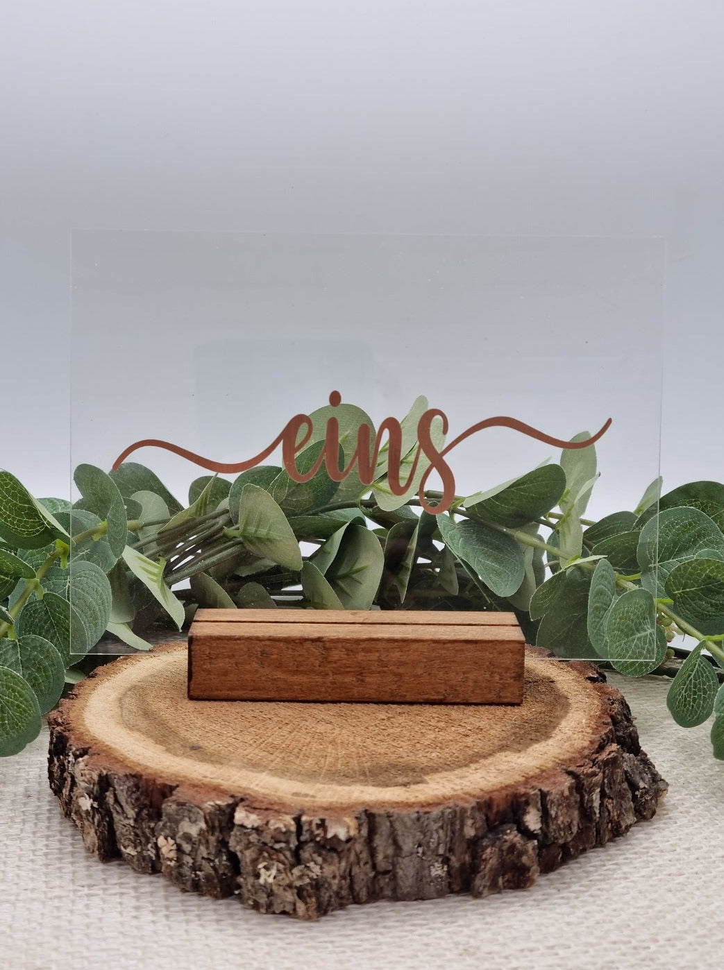 Tischnummern Acryl Kupfer mit Holzfuß