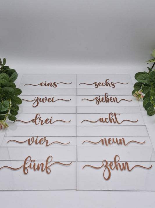 Tischnummern Acryl Kupfer mit Holzfuß
