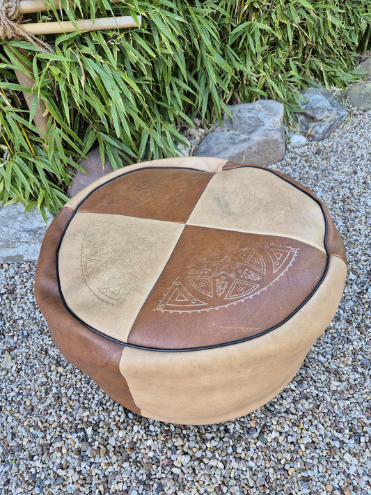 Sitzkissen / Pouf Vintage leder braun und beige