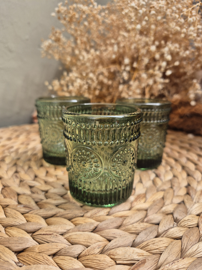 Teelichthalter Grün aus Glas Vintage-Boho-Look Bohemian