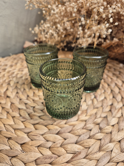 Teelichthalter Grün aus Glas Vintage-Boho-Look Bohemian